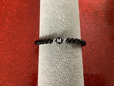 £2.75 • Buy Black Bead Initial Letter 6 MM Bracelet Beads Initial Of Your Choice