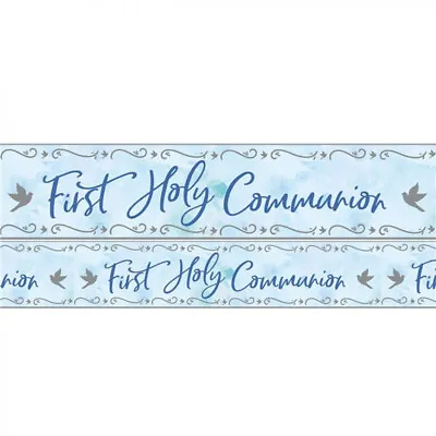 First Holy Communion Blue Silver Foil Dove Party Holographic Banner 2.7m • £4.99