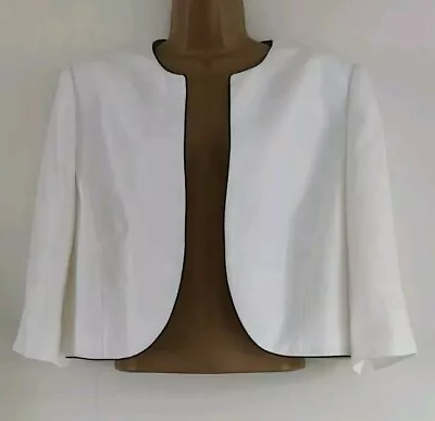 Jacques Vert White Blazer Cropped Open Edge To Edge Wedding Jacket Size 18 20 • £16.99