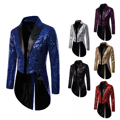 US Mens Halloween Costume Sequin Tuxedo Jacket Tailcoat Dress Blazer Suit Jacket • $38.12