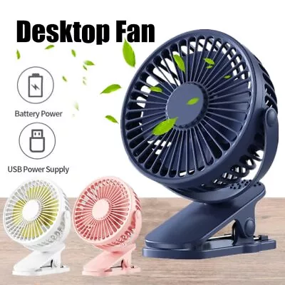 2X Rechargeable Mini Cooling Fan Clip On 3Speeds Desk Stroller Portable Fan USB • £7.91