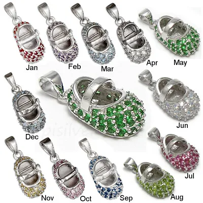 925 Sterling Silver CZ Birthstone Bootie Baby Shoe Charm Pendant All Months • $19.99