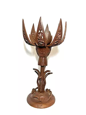 Wooden Lotus Lamp Mid Century Hand Carved  Opening Indian Wood • $29.98