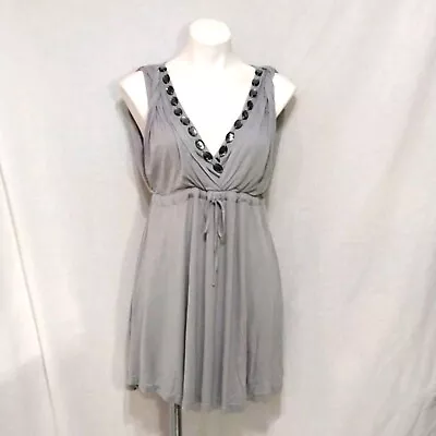 NWT BCBG MAXAZRIA Women's Beaded Casual Mid-thigh Light Gray Tunic Dress Large • $55