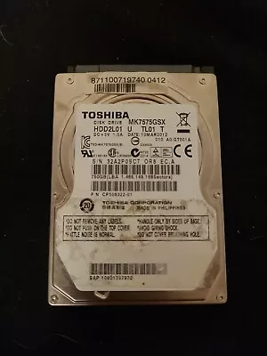 Toshiba 2.5  750GB Internal SATA Hard Disk Drive MK7575GSX - J14 • £20