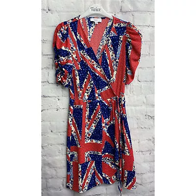NEXT Red & Blue Floral Union Jack Wrap Dress Size Uk 10 • £7.99