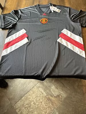 Adidas Manchester United 2021 Icon Striped Jersey Charcoal Men's XL !NEW W TAG! • $25