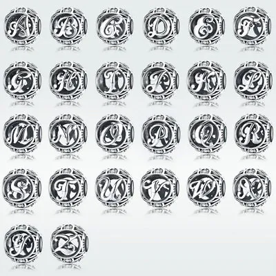 Optional 925 Sterling Silver CZ Charm 26 Letters Letter Bead For Bracelet • $5.39