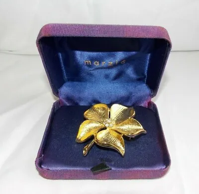 Vintage Marzia(?) Pin Brooch Floral Flower 1-3/4  Gold-tone With Rhinestones • $23.99
