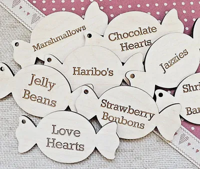£5.35 • Buy Wooden Personalised Sweet Shape Wedding Favours Jar Labels Engraved Sweets 