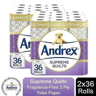 Andrex Toilet Rolls X72 Supreme Quilts Fragrance-Free 3 Ply Toilet Paper • £41.99