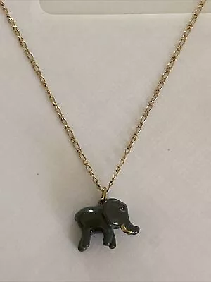 Signed J.CREW Gray Enamel Elephant Charm Pendant Necklace Gold Tone 26  • $16.50