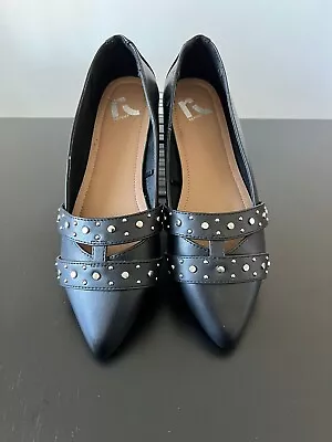 Flat Studded Women's Shoes Black Size 7.5 Wide Silver Studs • $15.90