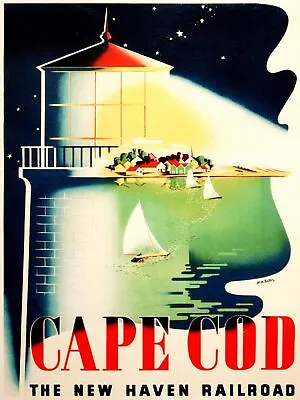 $60 • Buy 9431.Cape Card.lighthouse.new Haven Railroad.POSTER.decor Home Office Art