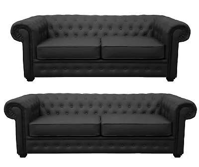 Chesterfield 3+2 Seater Sofa Set Venus Black Faux Leather • £359