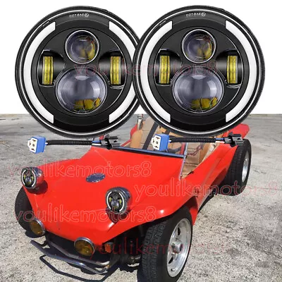 2pcs Fit VW Dune / Rail Buggy 7  Round LED Headlights Hi/Lo Beam DRL Turn Signal • $37.11