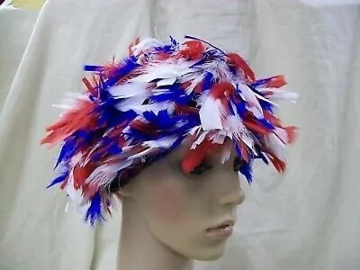 Red White & Blue Feather Wig Patriotic America Clown USA Patriot Spirit 4th July • $9.95