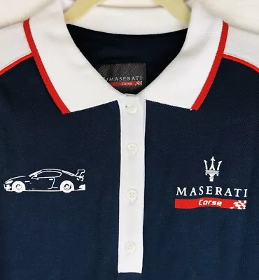 Maserati Corse Womens Polo T-Shirt Size M Deluxe Short Pique Blue White Red • $48.88