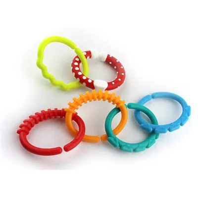 6pcs Rainbow  Ring Links Baby Kids Infant Stroller Gym Play Mat Toys • £5.03