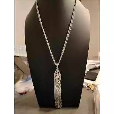 Vintage Monet Silver Tone Necklace With Tassels - Stunning! 26  Chain! • $28