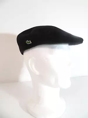 LACOSTE - Flat Cap - Wool Blend - Flannel Beret Black Hat - Logo • £34.99