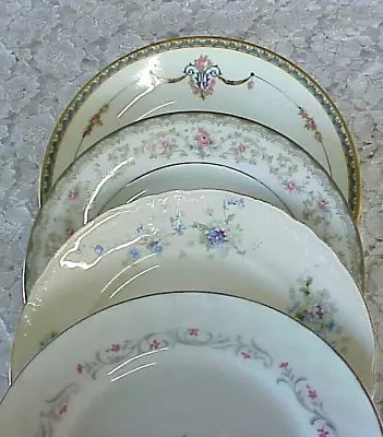 Vintage Mismatched China Dessert Plates (4) Gold Silver Bands 6 1/2  Floral • $22.99