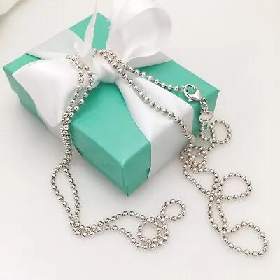 Tiffany & Co Men's Unisex Sterling Silver Bead Necklace Dog Chain 34  • $169