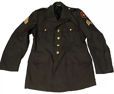 Vintage US Army Green Dress JACKET Coat Men Uniform 40 Long With Patches • $29.90