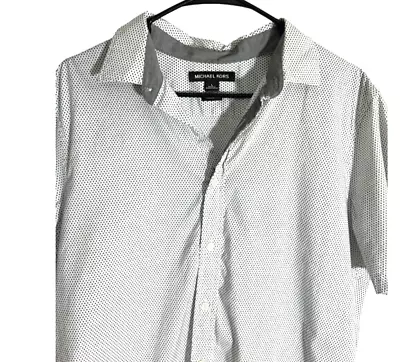 Michael Kors Classic Fit Button Down Shirt Men's L Short Sleeve Polka Dot • $13.49