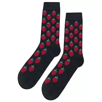 NWT Strawberry Dress Socks Novelty Men 8-12 Black Crazy Fun Sockfly • $8.99