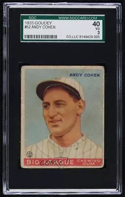 1933 Goudey Big League Chewing Gum R319 Andy Cohen #52 SGC 40 Rookie RC • $5.50