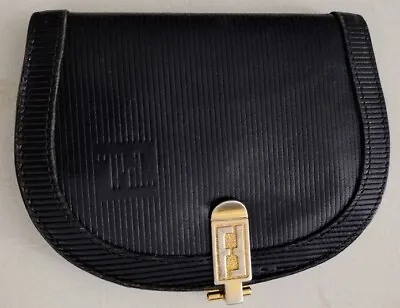 Fendi Women's Black Ribbed Leather Bi-fold Wallet * Vtg Bergdorf Goodman 1970's • $295