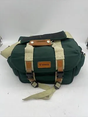 $24.99 • Buy Canon Green Canvas Vintage Camera Bag Storage Pocket Shoulder Strap Footed