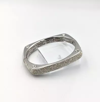 Nadri Micro Pave On The Square Hinged Bangle Silver Tone Bracelet Retired • $41