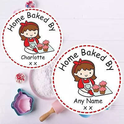39 Personalised Home Baked By Girls/ Kids Cake Labels Stickers Baking Boxes • £2.99