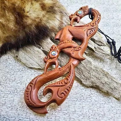 Large Maori Double Manaia Fish Hook Pendant Necklace Hei Matau Unisex Gift • $16