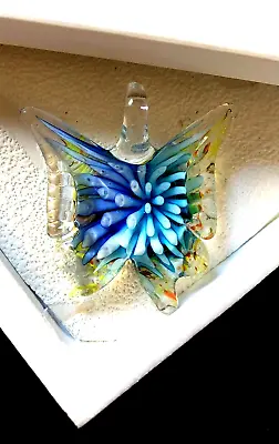 Blue Butterfly Glass Pendant-40 Mm Beading For Crafts And Jewellery Making • £3.85