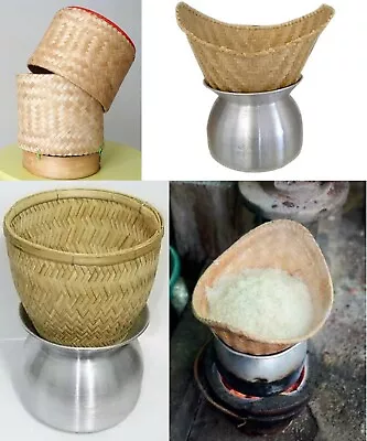 Thai Lao Sticky Rice Cooker Steamer BamBoo Basket Pot Kitchen Food Menu • $58