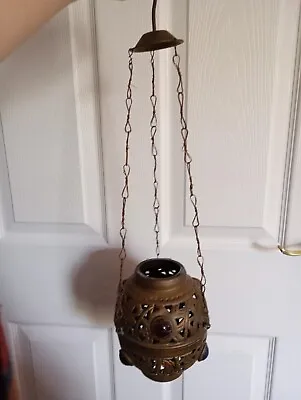 £14.99 • Buy Vintage Turkish Hanging Lamp Candle Holder Moroccan Metal Glass Star Middle East