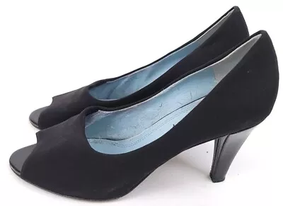 Ellen Tracy Jonah Womens Size 9M Black Suede Pump Stiletto Peep Toe Heel Shoes • $21.33