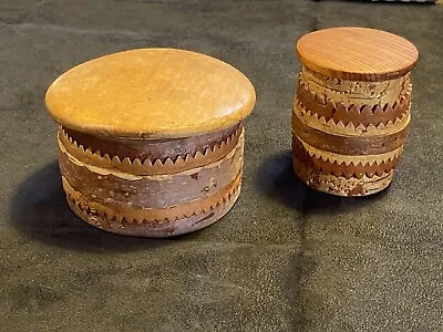 Vintage Birch Bark Basket Containers Jars Wood Lids Treen Ware Native American • $45