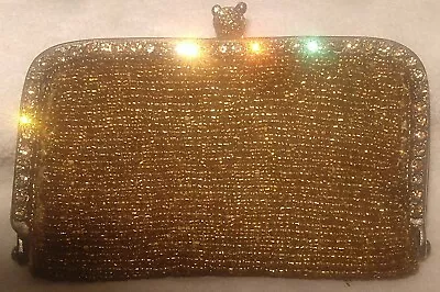£73.73 • Buy Clara Kasavina Beaded Champagne Colored Evening Clutch Bag W/Rhinestone Trim