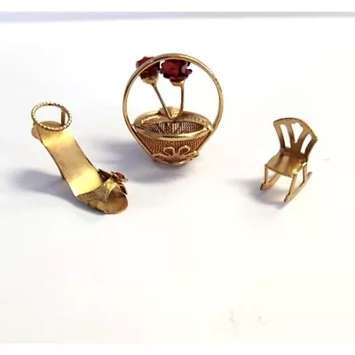 Vintage Brass Miniatures - Rose Basket Rocking Chair High Heel Shoe • $50