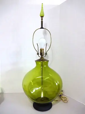 Blenko MCM Vintage Large Double Pinch Green Glass Lamp-Original Finial • $600