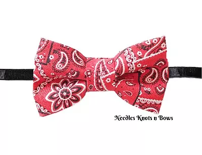 Red Bandana Print Bow Tie Adjustabl Strap Western Cowboy Bow Tie • $14.99