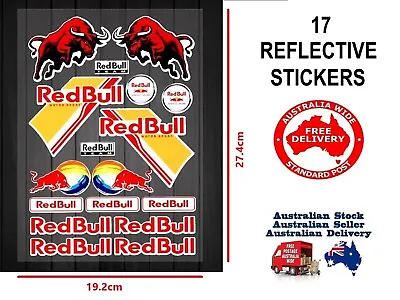 Red Bull Reflective Sticker Sheet (17 Stickers) For Motorcycle Dirt ATV Car Bike • $14.95