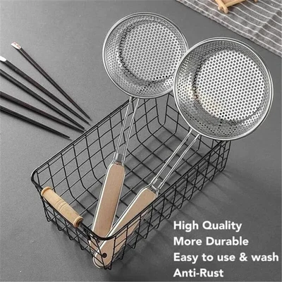 £7.05 • Buy Stainless Steel Oil Pot Strainer Ladle Skimmer Oil Skim Mesh With Wooden Handle