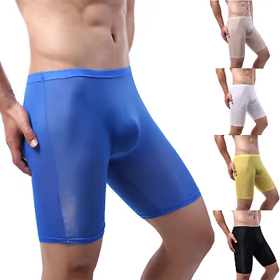 $11.39 • Buy Men's Underwear Boxer Shorts Ice Silk Seamless Sexy Long Leg Underpants Panties