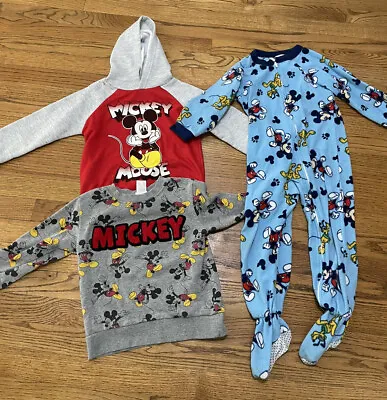Lot Of 3 Disney Junior Mickey Mouse Clothing Set Sweatshirts Pajamas Size 4T • $5