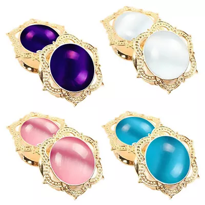 2pcs Gold Plated Flower Tunnel Cat's Eye Stone Ear Plug Flared Saddle Lobe Gauge • £3.89